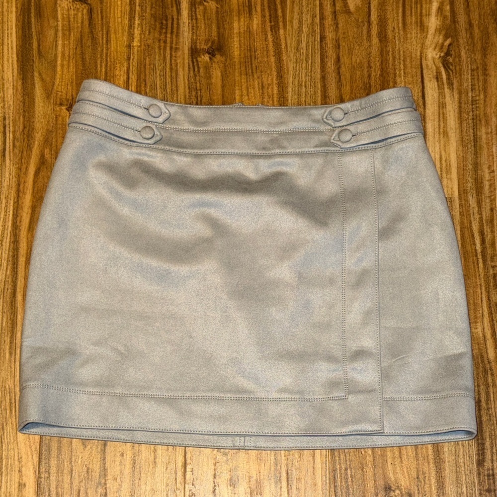 White House Black Market women 14 large skirt mini suede faux wrap stretch nwt